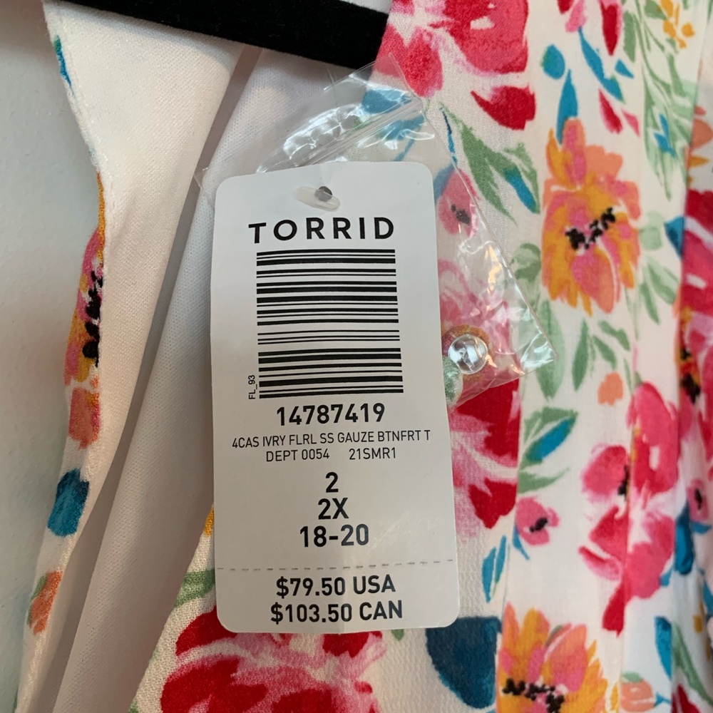 NWT TORRID Women’s‎ Ivory Ditsy Floral Gauze Button Front Tea-Length Dress Sz 2X - Picture 13 of 16